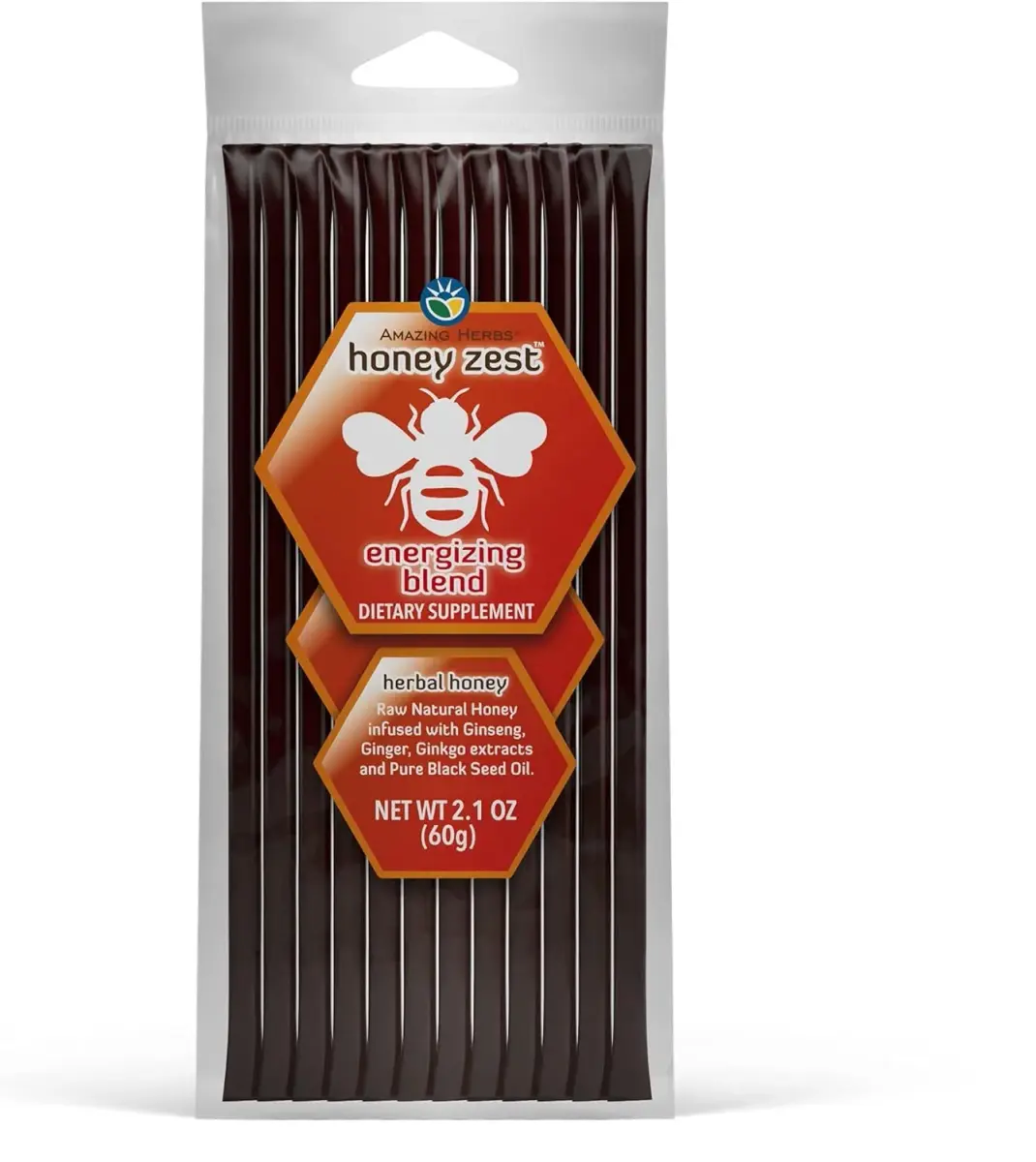 Amazing Herbs Natural Honey Sticks with Black Seed Oil, Ginseng & Ginger 12 Count (5g Each) | Gluten-Free Dietary Supplement - main product image