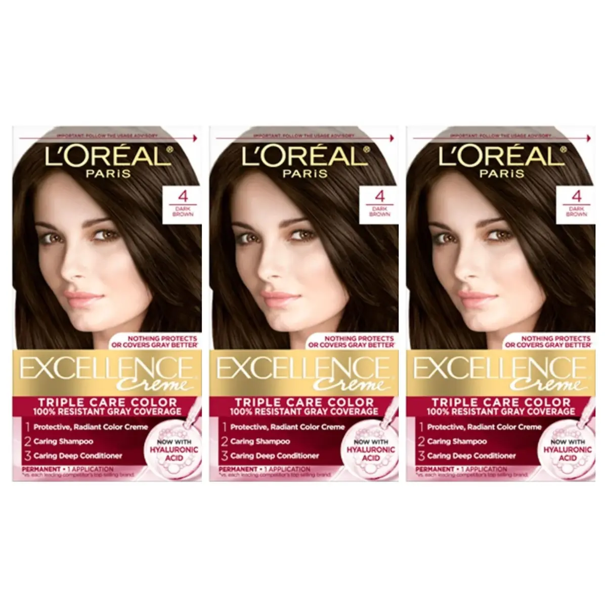 L’Oreal Paris Excellence Triple Protection Color Creme, Dark Brown/Natural 4 | Long-lasting gray coverage, nourishing formula - main product image