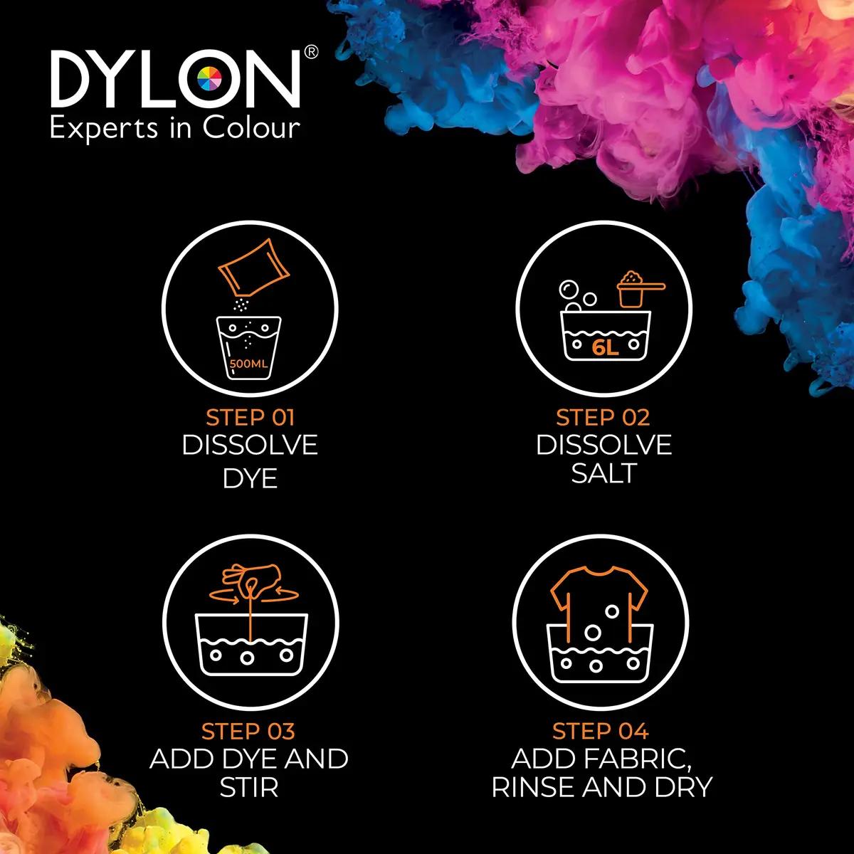 Dylon Hand Fabric Dye Sachet for Clothes & Soft Furnishings, Fresh Orange, 50g | Easy to Use, Vibrant Colors for Natural & Delicate Fabrics - view 4