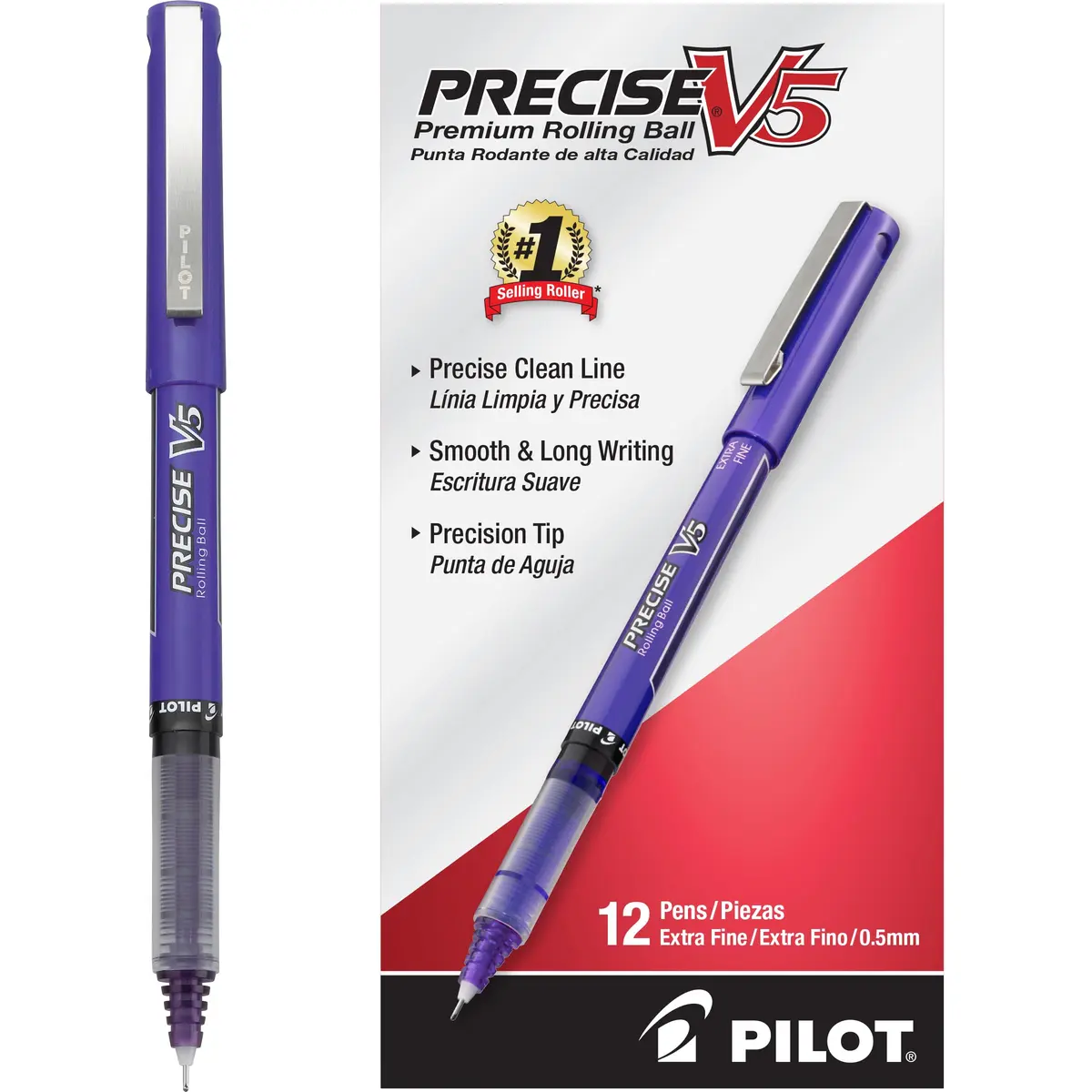 PILOT Precise V5 Rollerball Pens, Extra Fine Point 0.5 mm Purple, Pack of 12 | Smooth Ink Flow - main product image