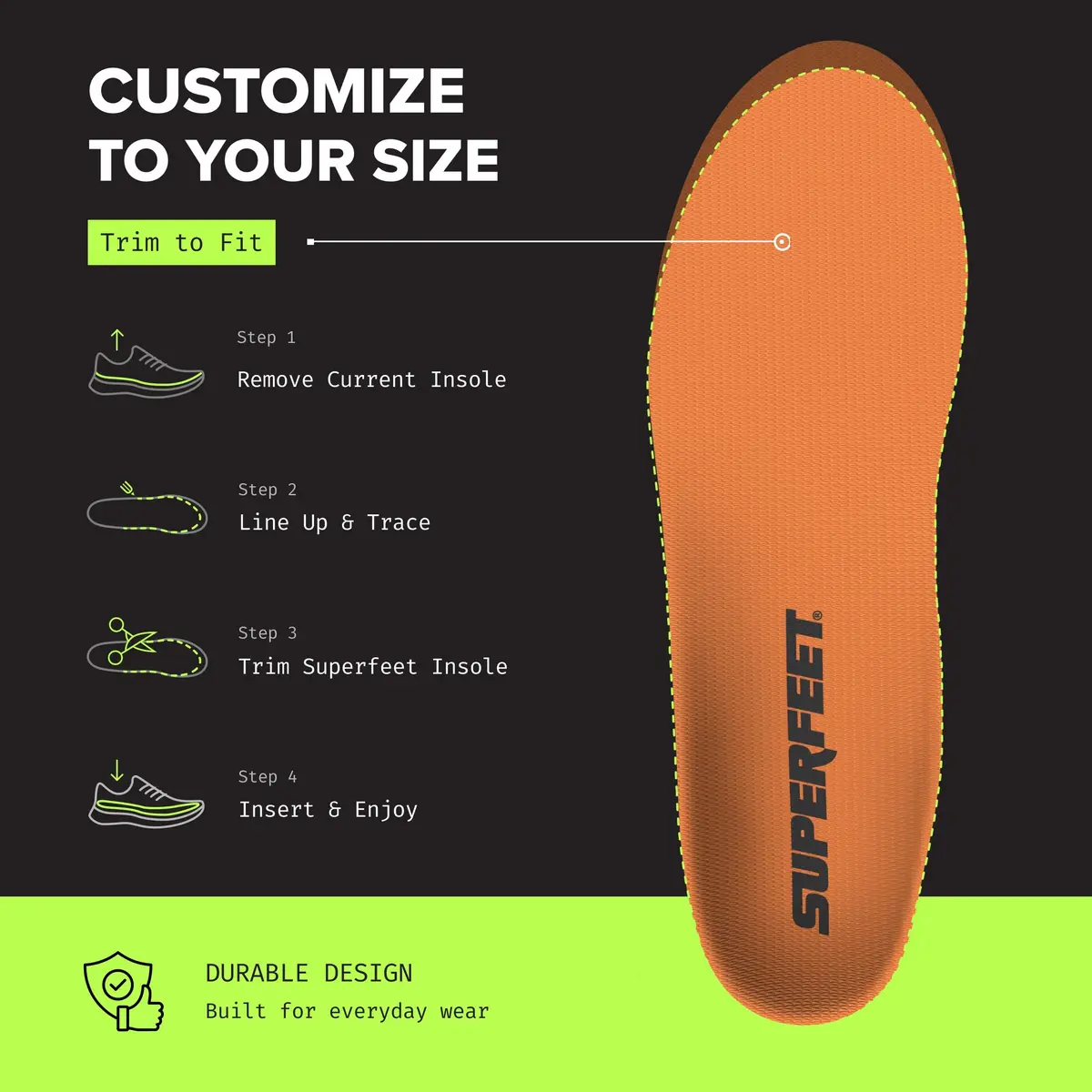 Superfeet All-Purpose High Impact Support Insoles, Men 9.5-11 / Women 10.5-12 | Shock Absorbing Foam - view 7