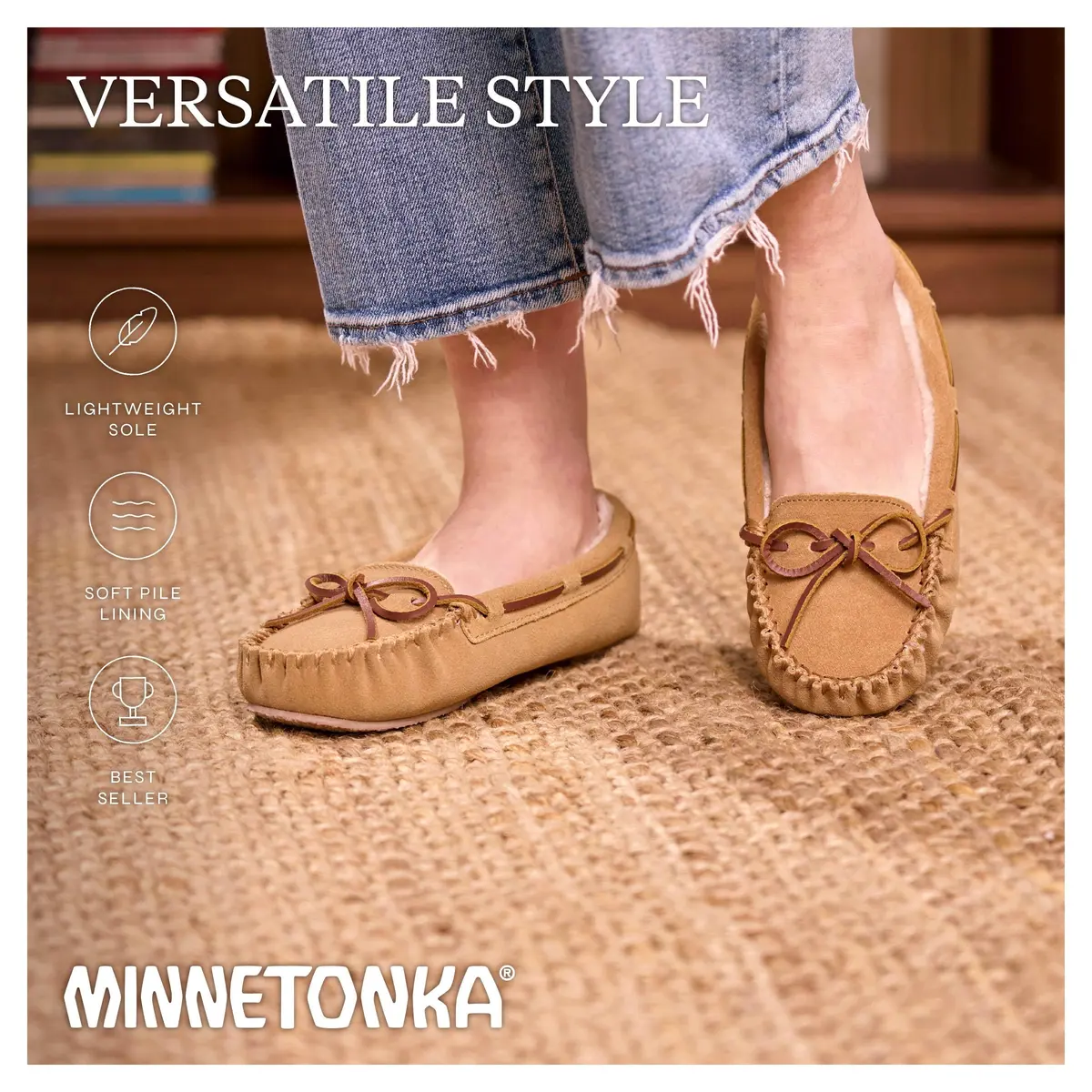 Minnetonka Cally Moccasin Slipper, Size 9 | Classic Brown Suede, Faux Fur Lining, Indoor Comfort - view 6