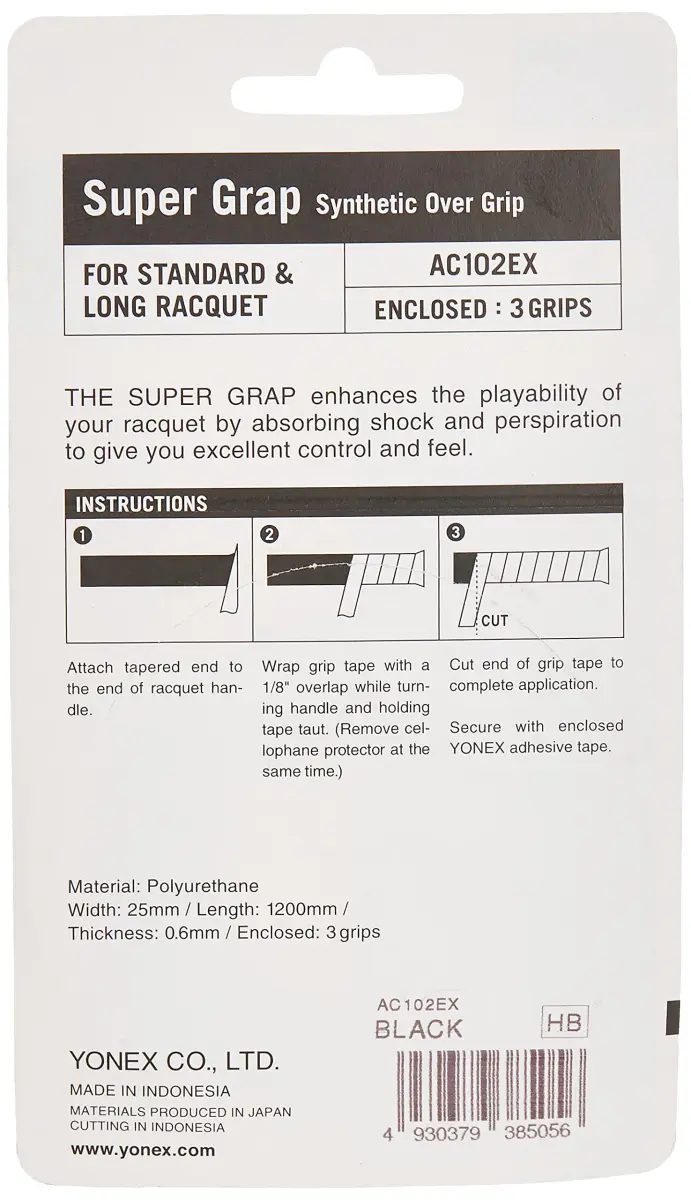 Yonex Super Grap Overgrip 3-Pack Black | Enhances Racquet Playability - view 2