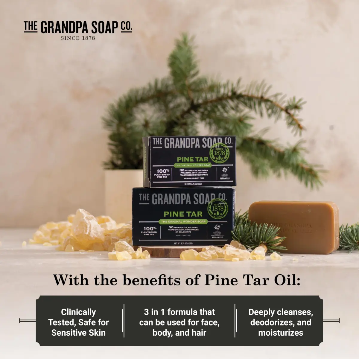 Grandpa's Pine Tar Bar Soap for Men 340g (12 oz) | 3-in-1 Cleanser, Deodorizer, Moisturizer for Sensitive Skin - view 4