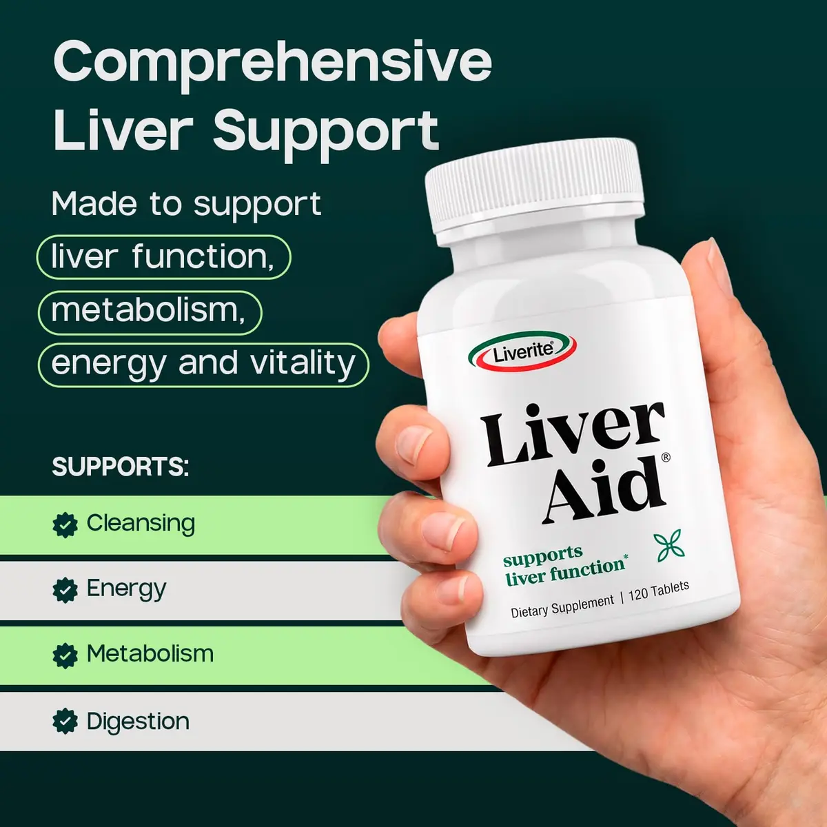 LIVERITE Liver Aid 120 Tablets | Daily Liver Support & Detox - view 2