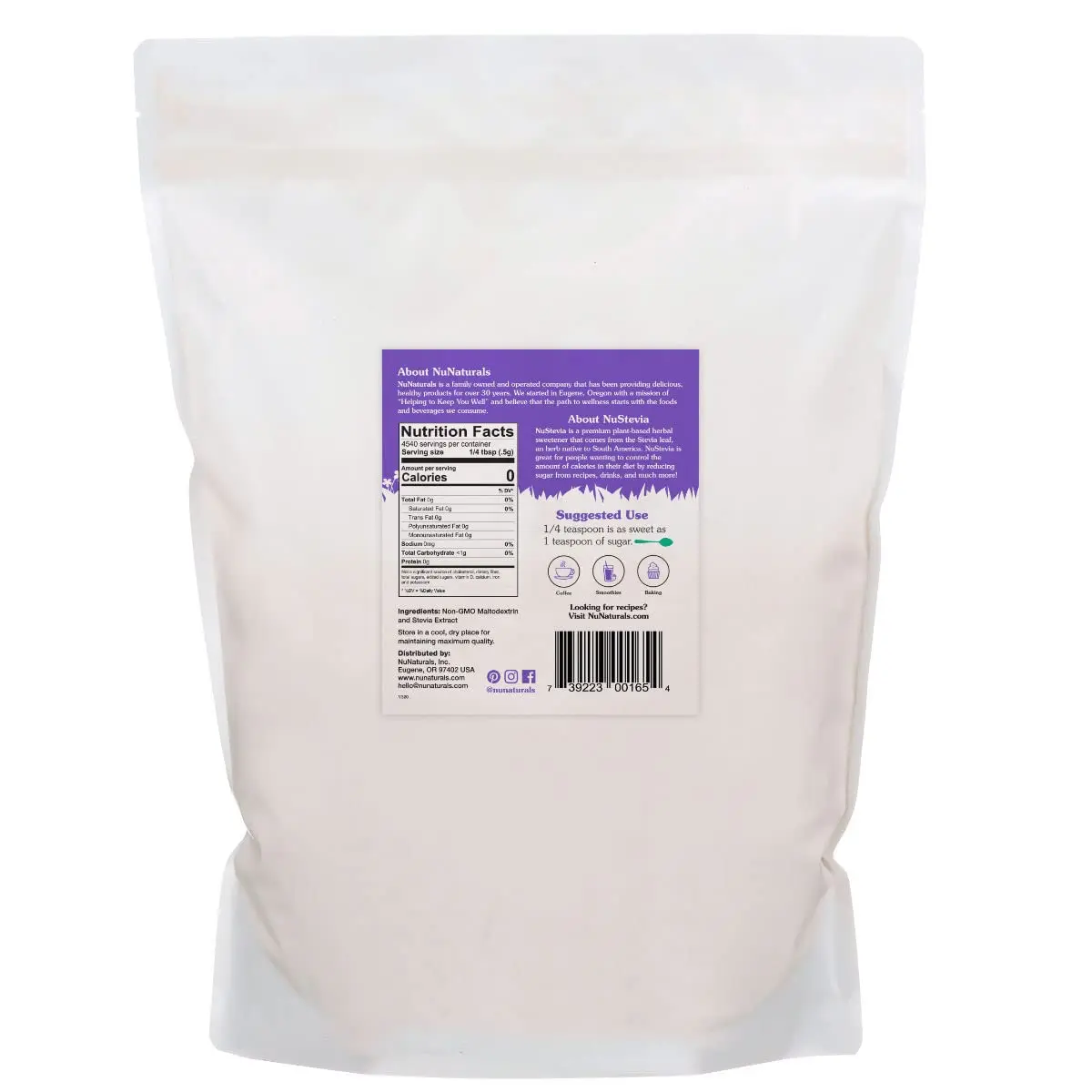 Nunaturals White Stevia Powder Blend 5 lb | Sugar-Free Natural Sweetener for Guilt-Free Indulgence - view 2