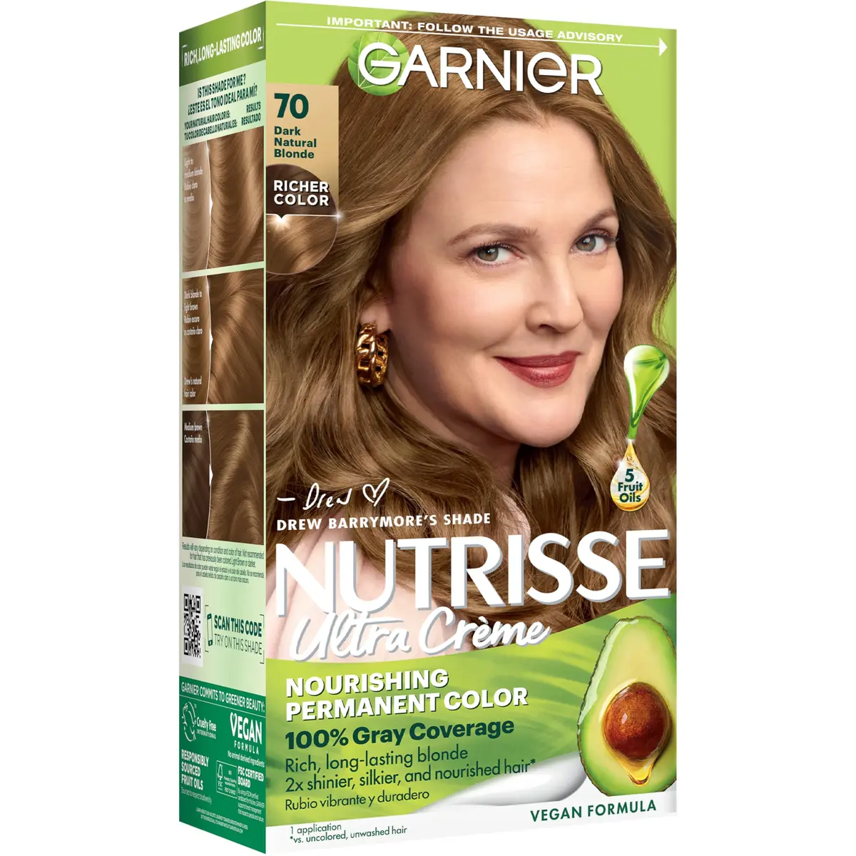 Garnier Nutrisse Ultra Crème Hair Color, 70 Dark Natural Blonde | 1 Count, Long-Lasting, Nourishing, Vegan - main product image