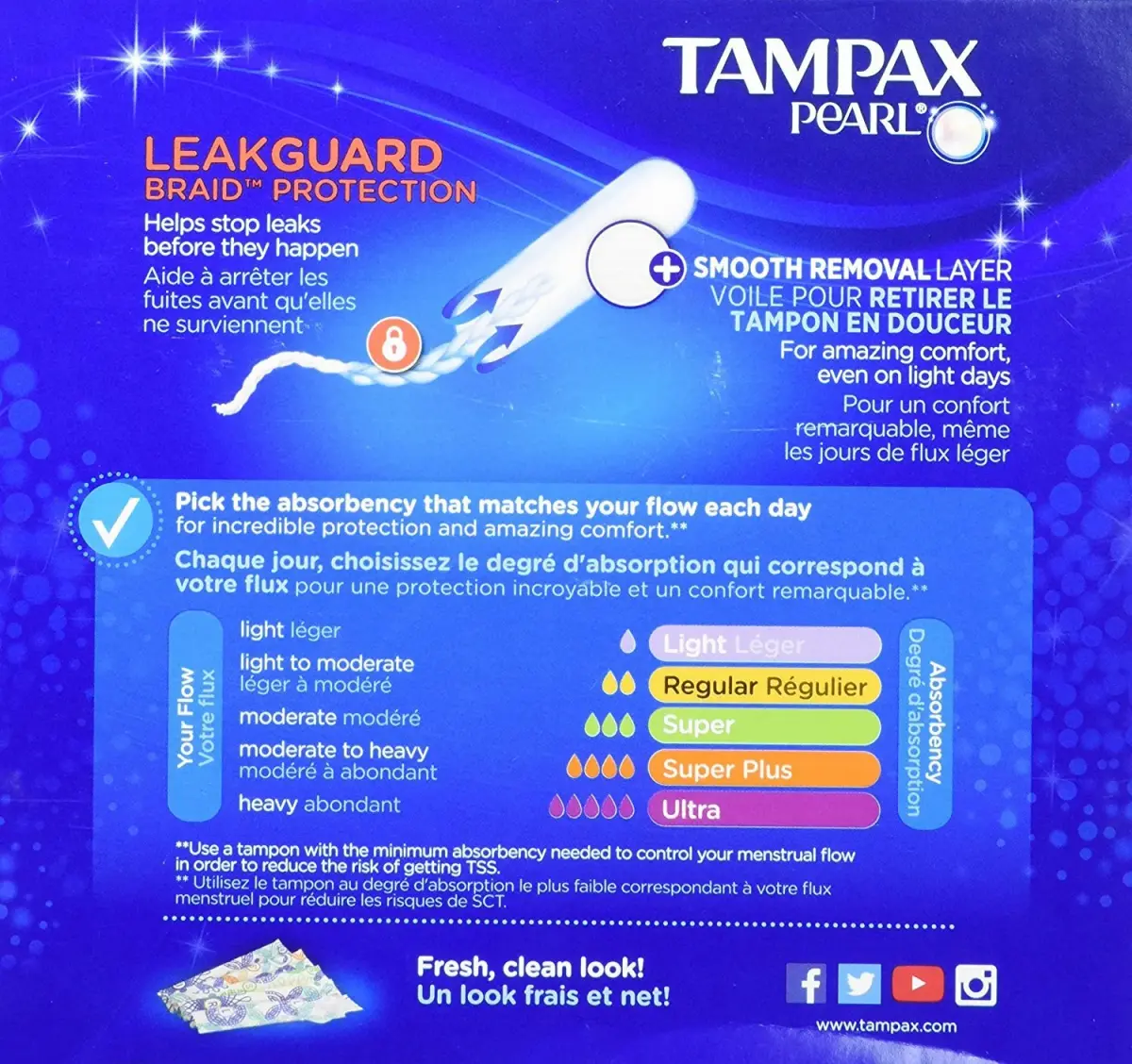 Tampax Pearl Plastic Super Absorbency Tampons 72 Count (36 Count x 2) | Leak Guard Braid Protection - view 2