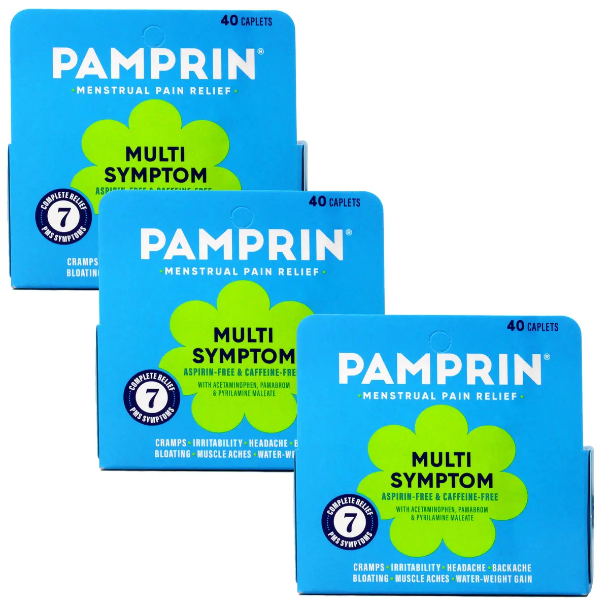 Pamprin Maximum Strength Multi-Symptom Menstrual Relief Tablets, 40-Count Boxes (Pack of 3) | Effective Menstrual Discomfort Relief - main product image