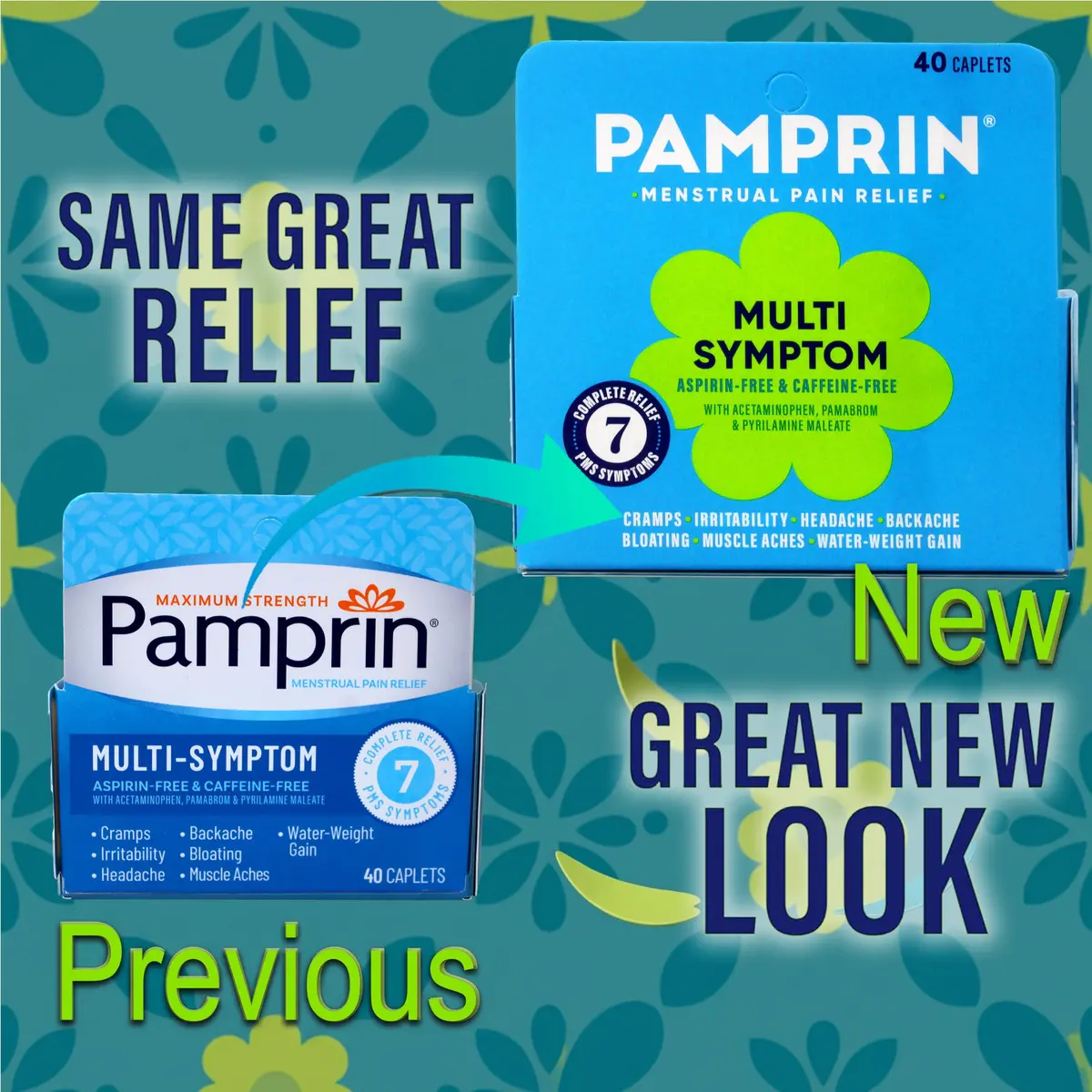 Pamprin Maximum Strength Multi-Symptom Menstrual Relief Tablets, 40-Count Boxes (Pack of 3) | Effective Menstrual Discomfort Relief - view 2