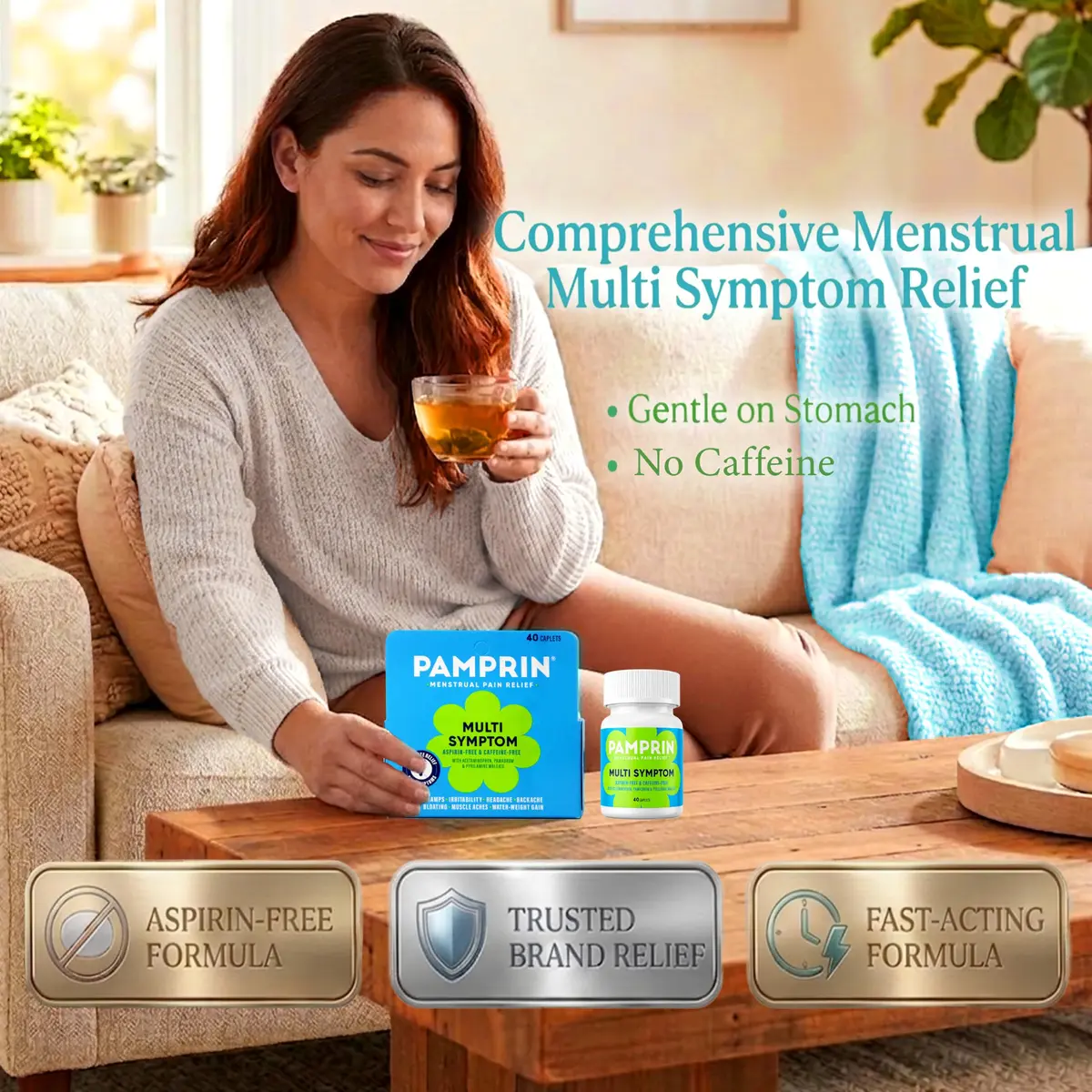 Pamprin Maximum Strength Multi-Symptom Menstrual Relief Tablets, 40-Count Boxes (Pack of 3) | Effective Menstrual Discomfort Relief - view 3