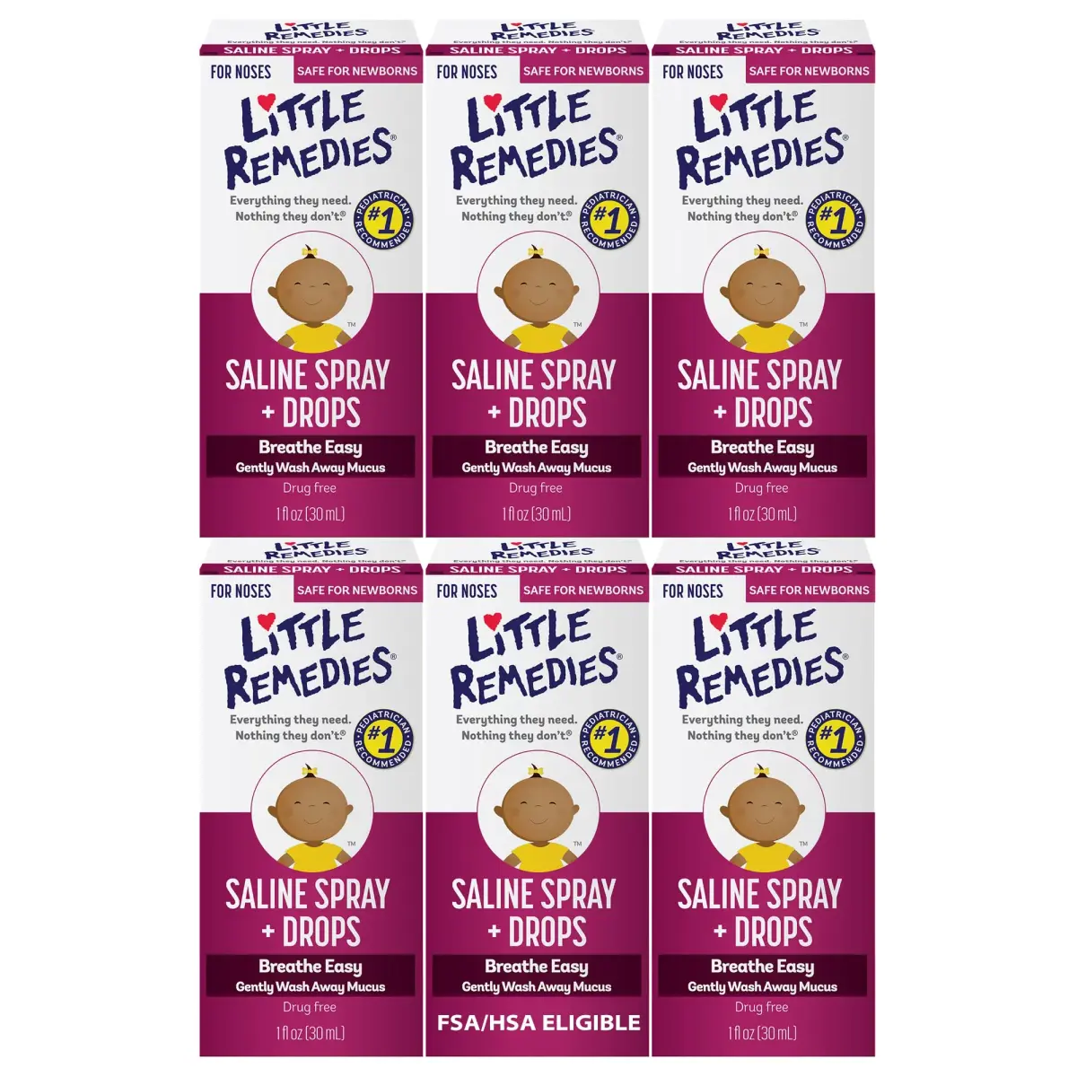 Little Remedies Sterile Baby Saline Nasal Spray and Drops 1 Fl Oz (Pack of 6) | Pediatrician Recommended for Newborns - main product image