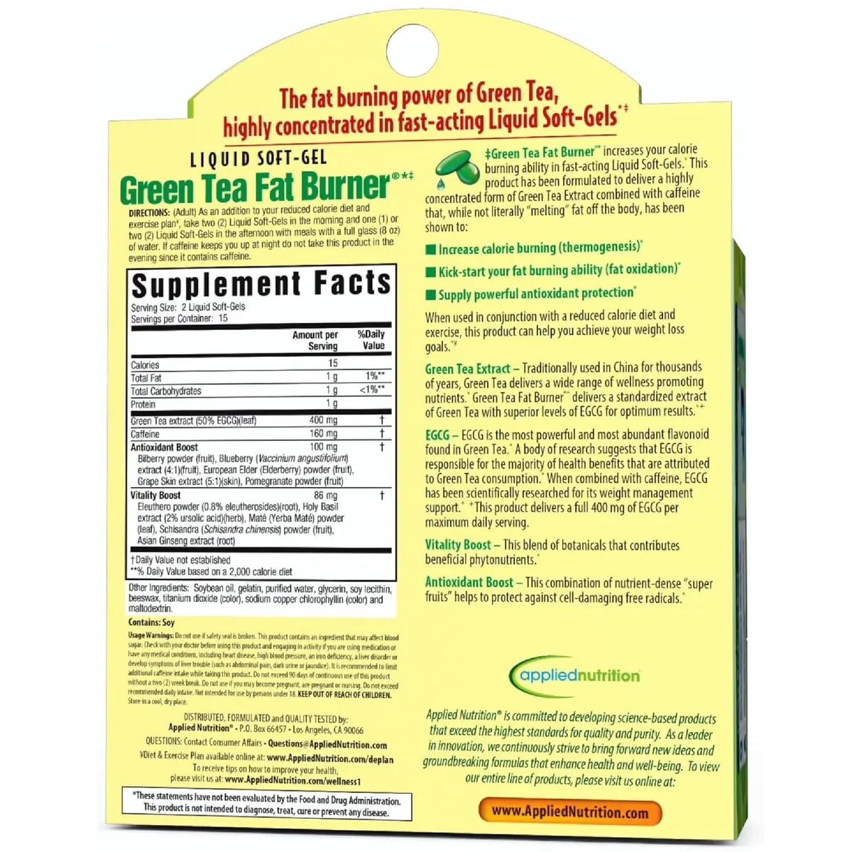 Applied Nutrition Green Tea Fat Burner Metabolism Support 30 Count | Liquid Soft-Gels for Energy & Fat Oxidation - view 7