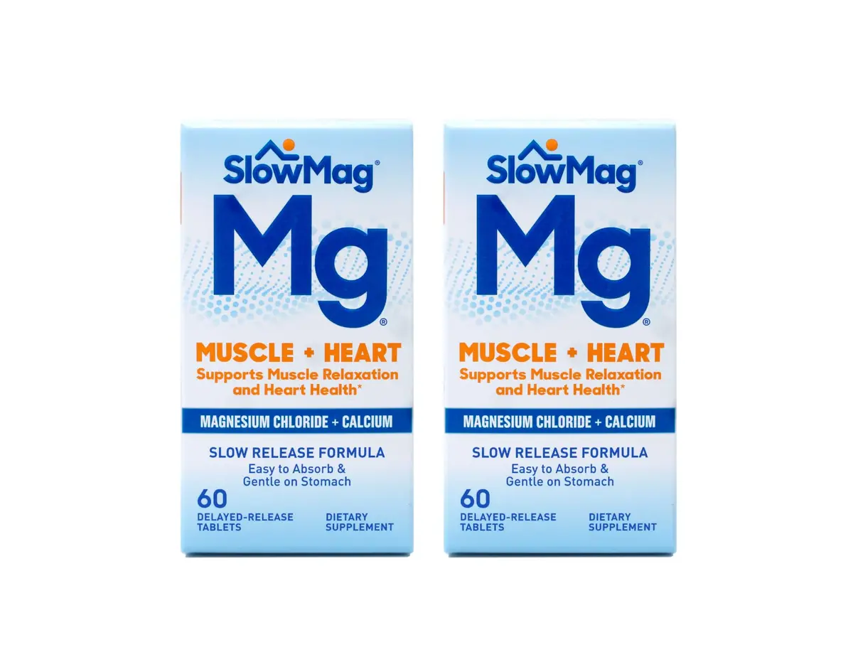 SlowMag MG Muscle + Heart Magnesium Chloride with Calcium Tablets 60 Count (Pack of 2) | Supports Heart, Muscles & Nervous System - main product image