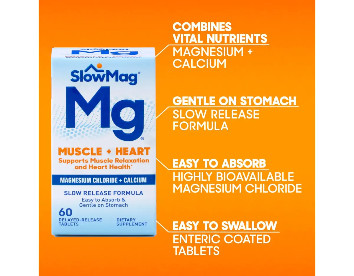 SlowMag MG Muscle + Heart Magnesium Chloride with Calcium Tablets 60 Count (Pack of 2) | Supports Heart, Muscles & Nervous System - view 8