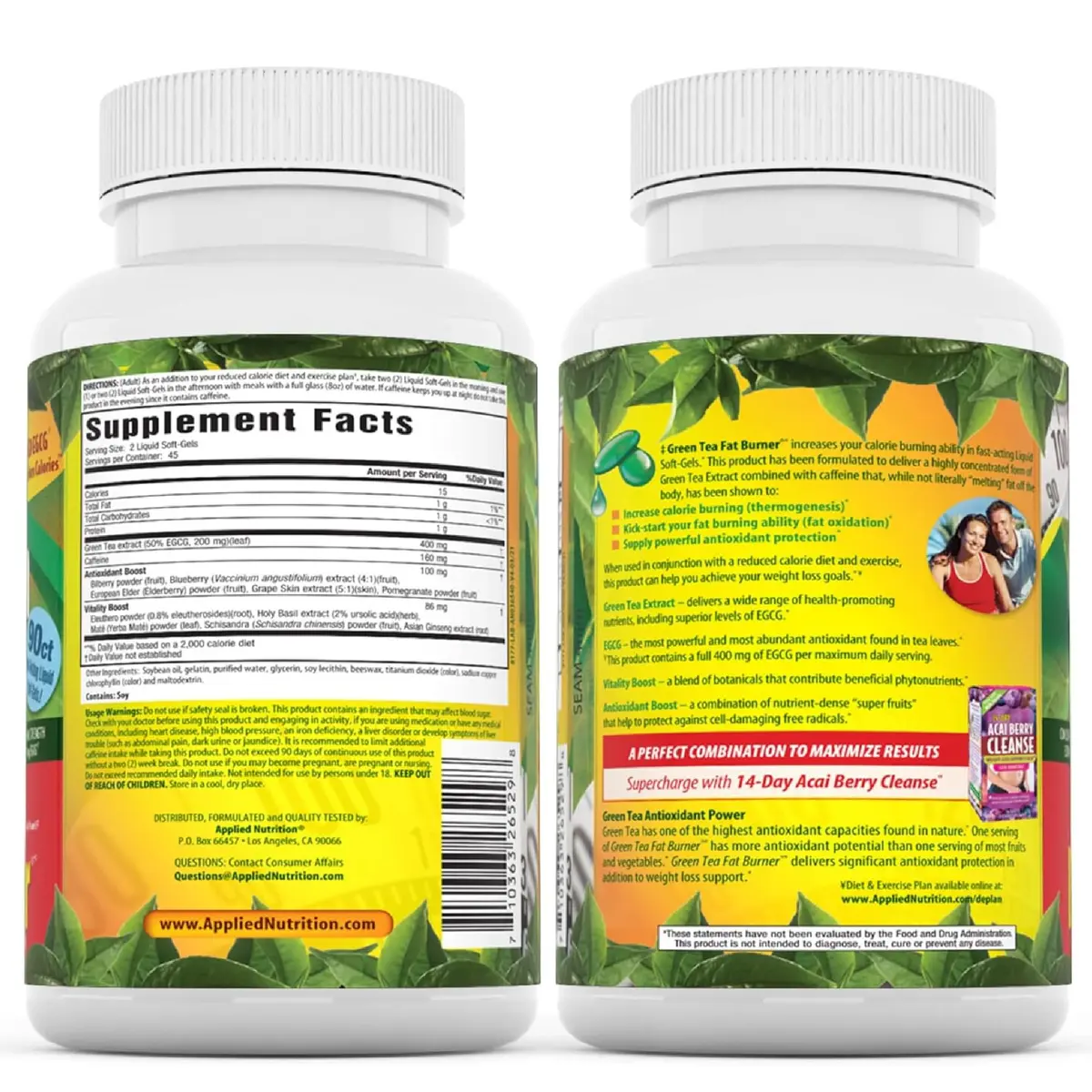 Applied Nutrition Green Tea Fat Burner Weight Loss 90 Softgels (2 Pack) Supports Metabolism & Energy - view 7