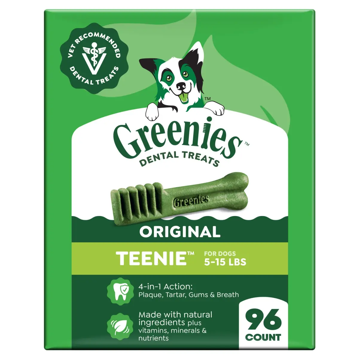 Greenies Teenie Original Natural Dental Dog Treats, Chicken, 96 Count (27 oz / 0.77 kg) | Veterinarian-Recommended for Small Dogs 5-15 lbs - main product image