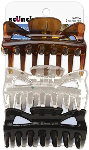 Scunci Effortless Beauty Basic Jaw Clips, Assorted Colors, 3-Count | Strong Teeth Hold Thick Hair - view 2