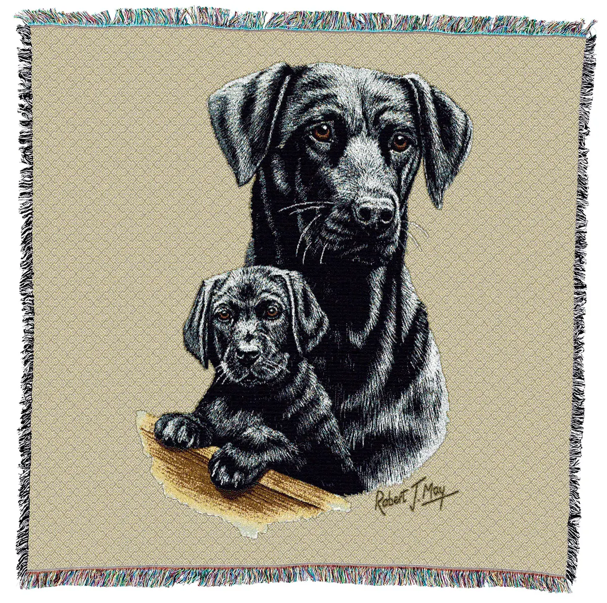 Pure Country Weavers Labrador Retriever with Puppy Blanket 54x54 | Vibrant Woven Cotton Dog Portrait - main product image