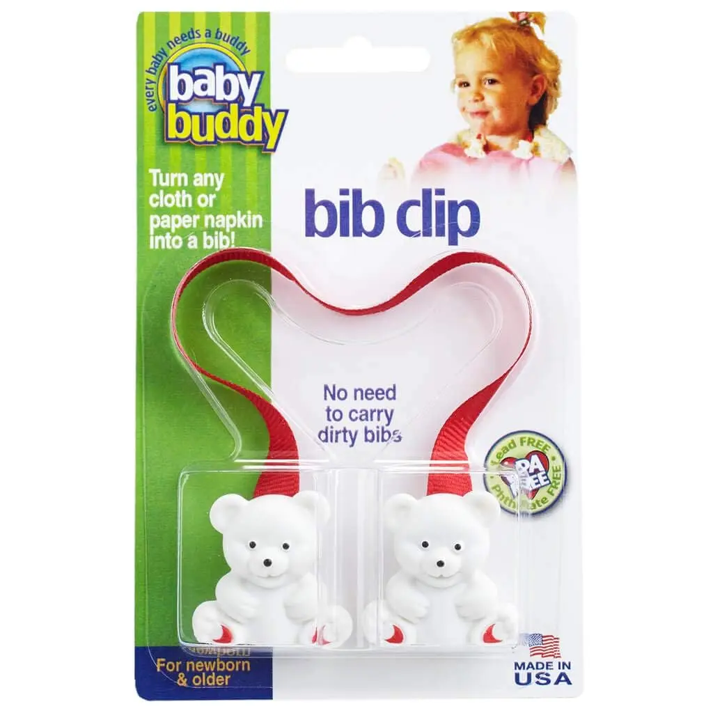 Baby Buddy Baby Bib Clip Turns Cloth, Towel, Napkin into Disposable Bibs | Safe, Reusable, Travel Essential for Babies, Newborns & Toddlers, Red - main product image