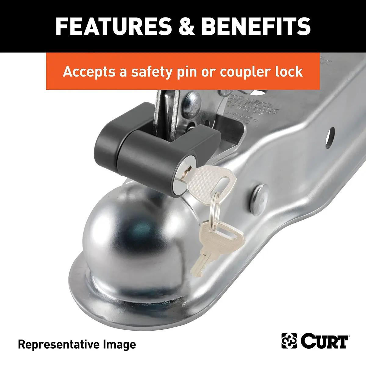 CURT 25100 Straight Tongue Trailer Coupler for 3-Inch Channel | 2" Hitch Ball, 5,000 lbs - view 5