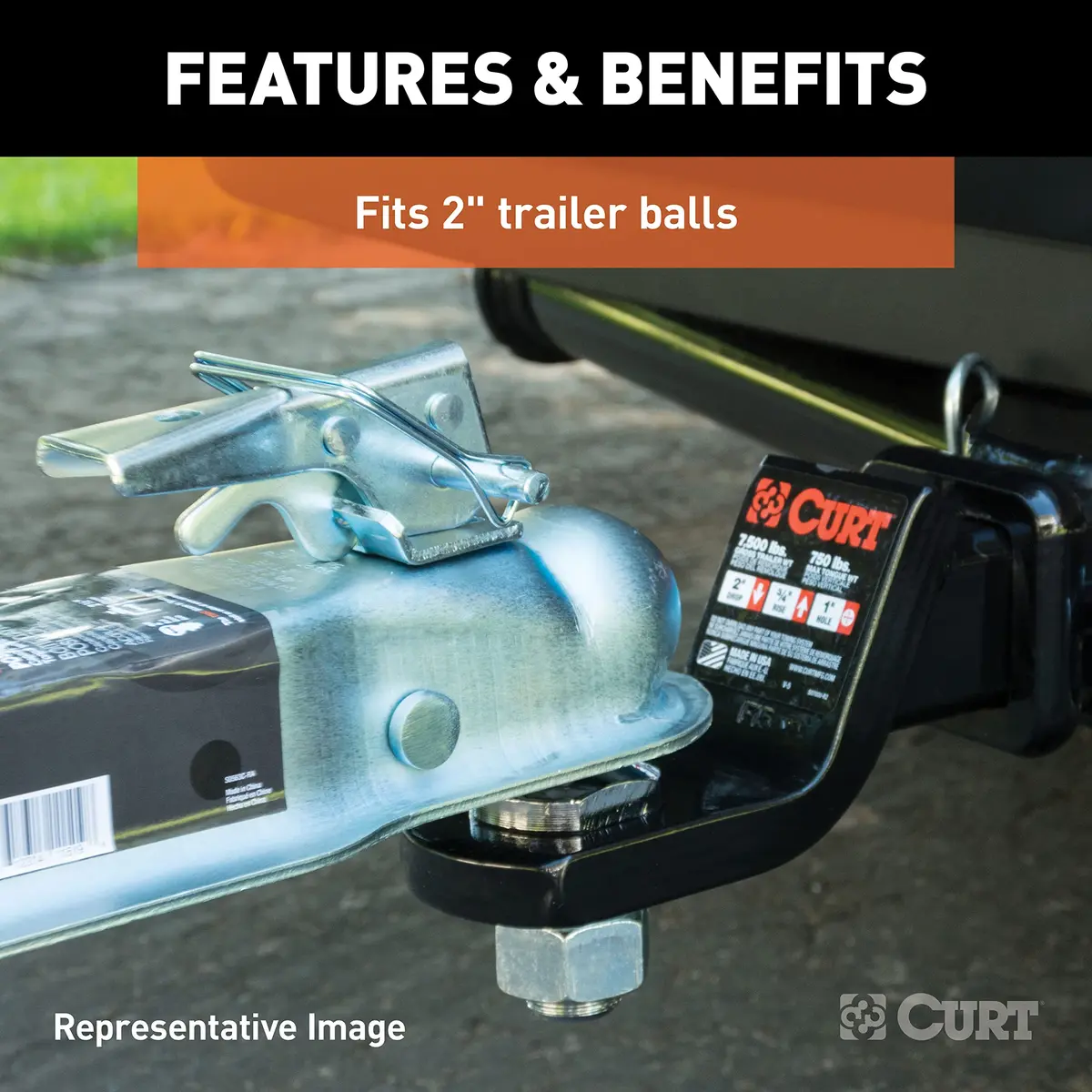 CURT 25100 Straight Tongue Trailer Coupler for 3-Inch Channel | 2" Hitch Ball, 5,000 lbs - view 4