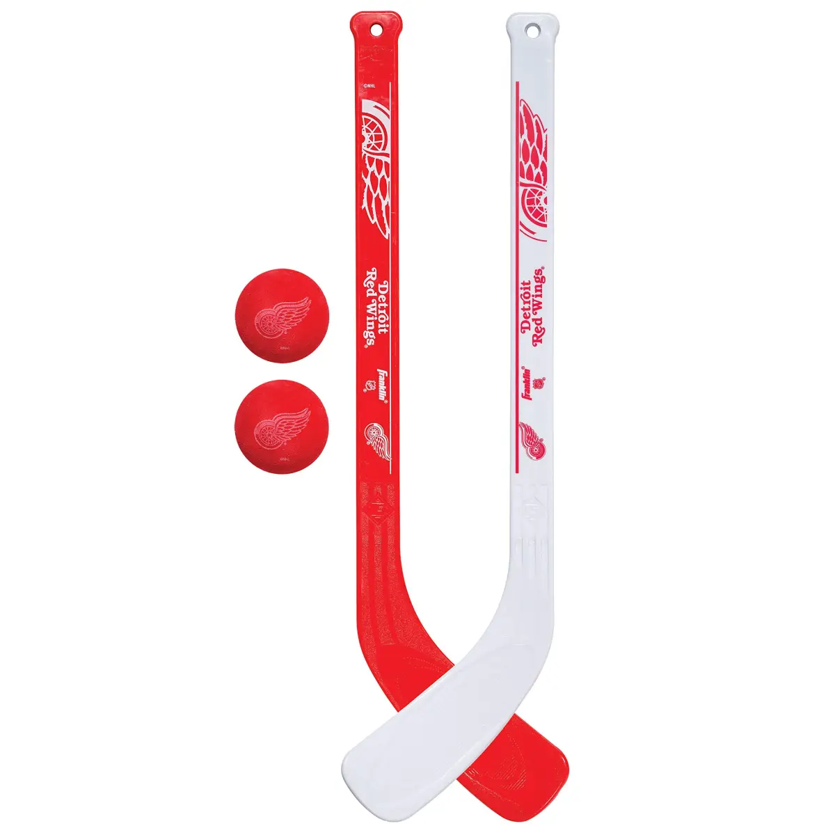 Franklin Sports NHL Detroit Red Wings Mini Hockey Stick Set with 2 Foam Balls | 2-Piece ABS Plastic - main product image