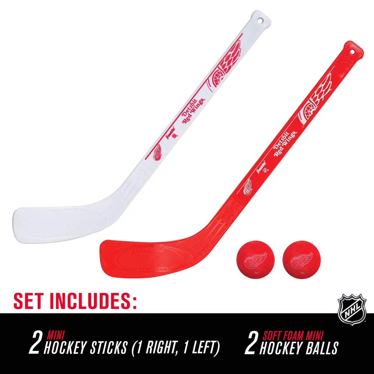 Franklin Sports NHL Detroit Red Wings Mini Hockey Stick Set with 2 Foam Balls | 2-Piece ABS Plastic - view 2