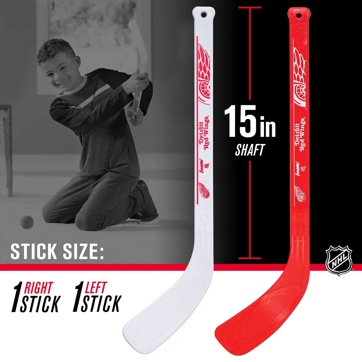 Franklin Sports NHL Detroit Red Wings Mini Hockey Stick Set with 2 Foam Balls | 2-Piece ABS Plastic - view 4