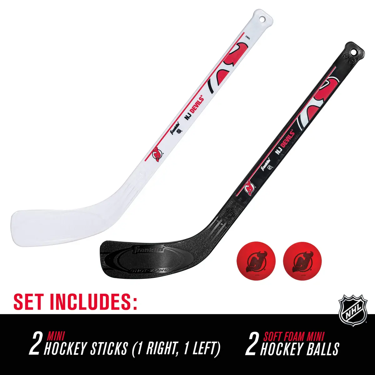 Franklin Sports NHL New Jersey Devils Mini Hockey Stick Set with Foam Balls | 2-Piece ABS Plastic - view 2