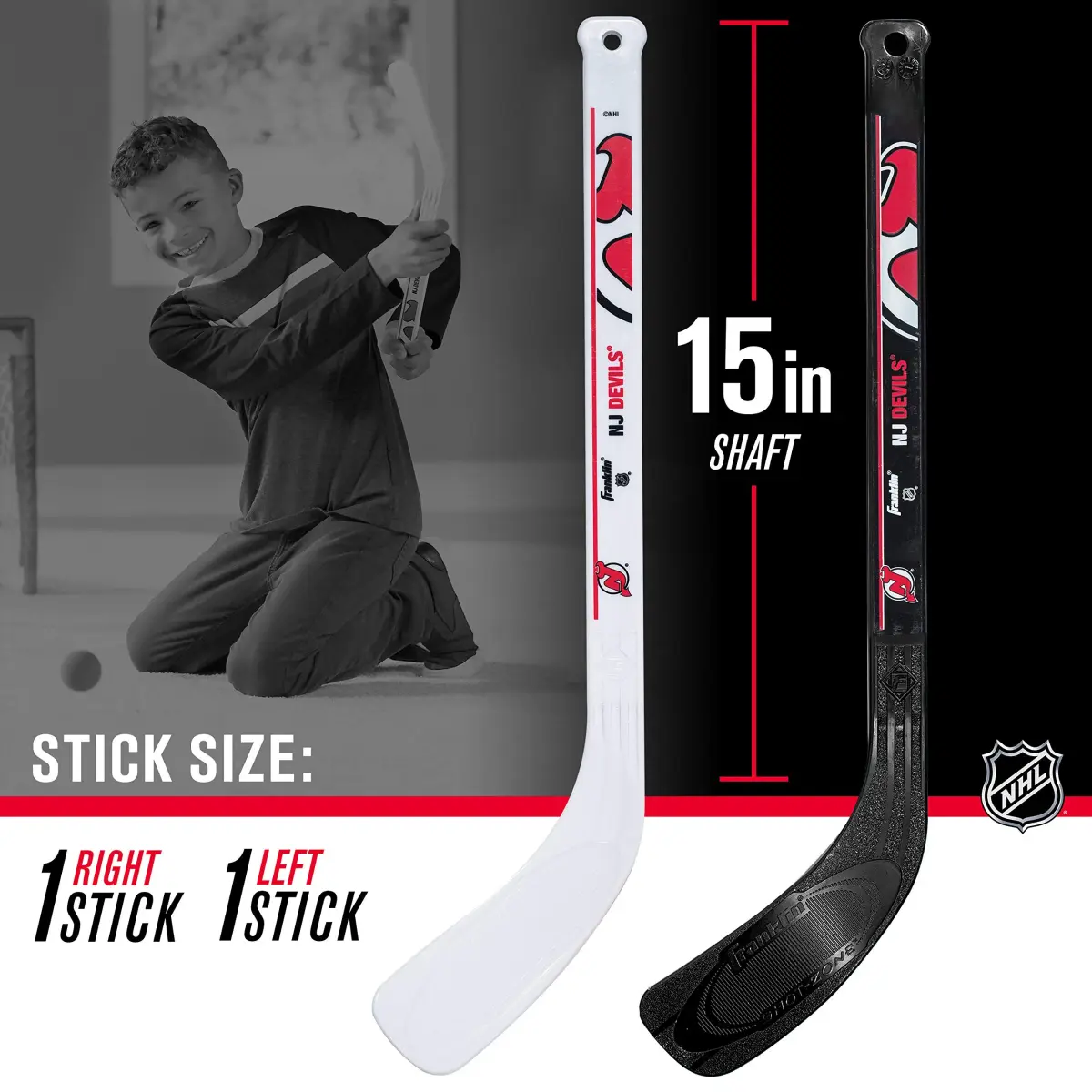 Franklin Sports NHL New Jersey Devils Mini Hockey Stick Set with Foam Balls | 2-Piece ABS Plastic - view 4