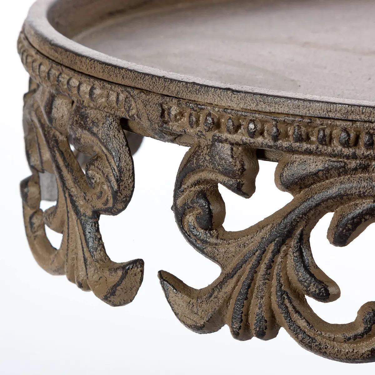 GG Collection Glass Domed Cake Pedestal with Acanthus Leaf Ornate Brown Metal Base and Cream Ceramic Plate | Elegant 14.5-inch Diameter Display - view 4
