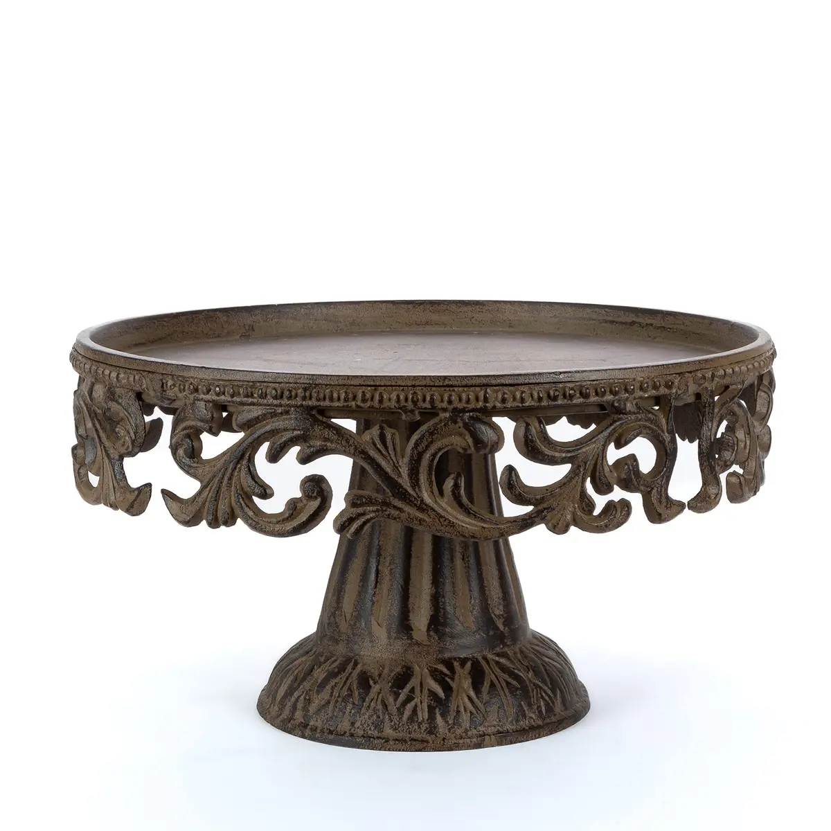 GG Collection Glass Domed Cake Pedestal with Acanthus Leaf Ornate Brown Metal Base and Cream Ceramic Plate | Elegant 14.5-inch Diameter Display - view 2