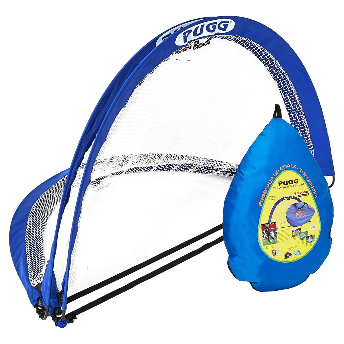 PUGG 4 Foot Pop Up Soccer Goal | Portable Training Futsal Football Net with Bag, Blue, 4' x 2'6" - main product image