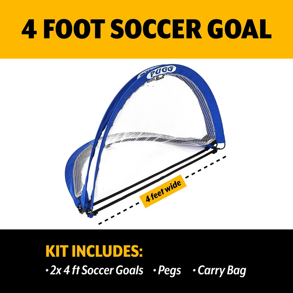 PUGG 4 Foot Pop Up Soccer Goal | Portable Training Futsal Football Net with Bag, Blue, 4' x 2'6" - view 2