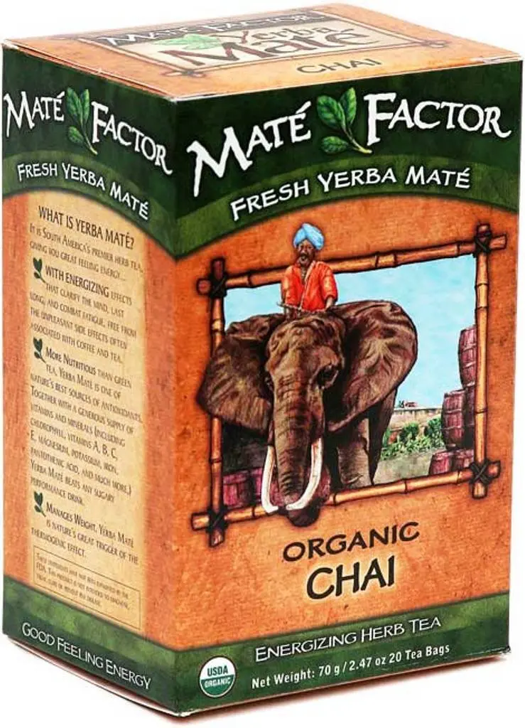 Maté Factor Yerba Mate Chai Tea Bags | Organic, Energizing, 20 Bags (Pack of 3) - main product image