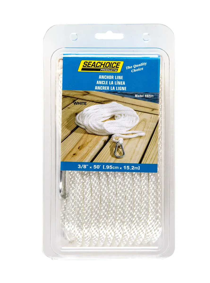 Seachoice Anchor Line Rope, Braided Nylon, White, Spring Hook, 3/16 In. X 100 Ft. - view 5