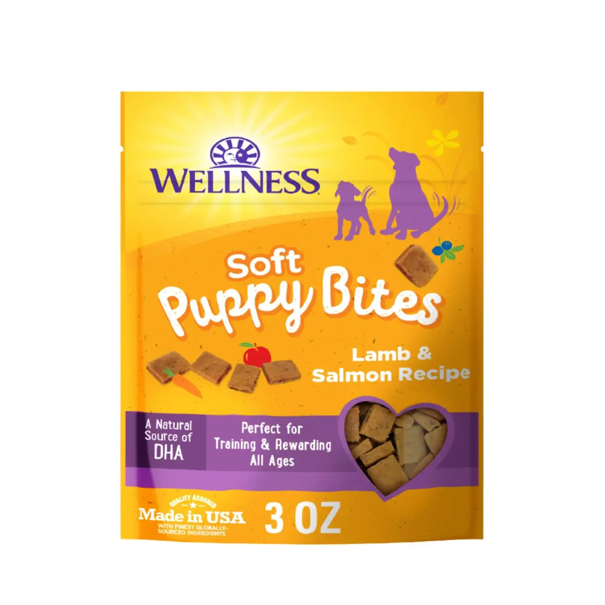 Wellness Soft Puppy Bites Dog Training Treats, Natural, Grain Free, Lamb and Salmon Recipe, 3 oz (85 g) | DHA for Brain Development - main product image