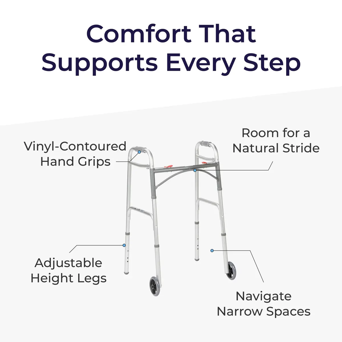 Drive Medical Two-Button Folding Walker with Wheels & Adjustable Height | Lightweight Aluminum Frame - view 4