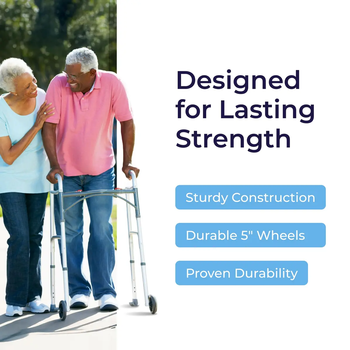 Drive Medical Two-Button Folding Walker with Wheels & Adjustable Height | Lightweight Aluminum Frame - view 5