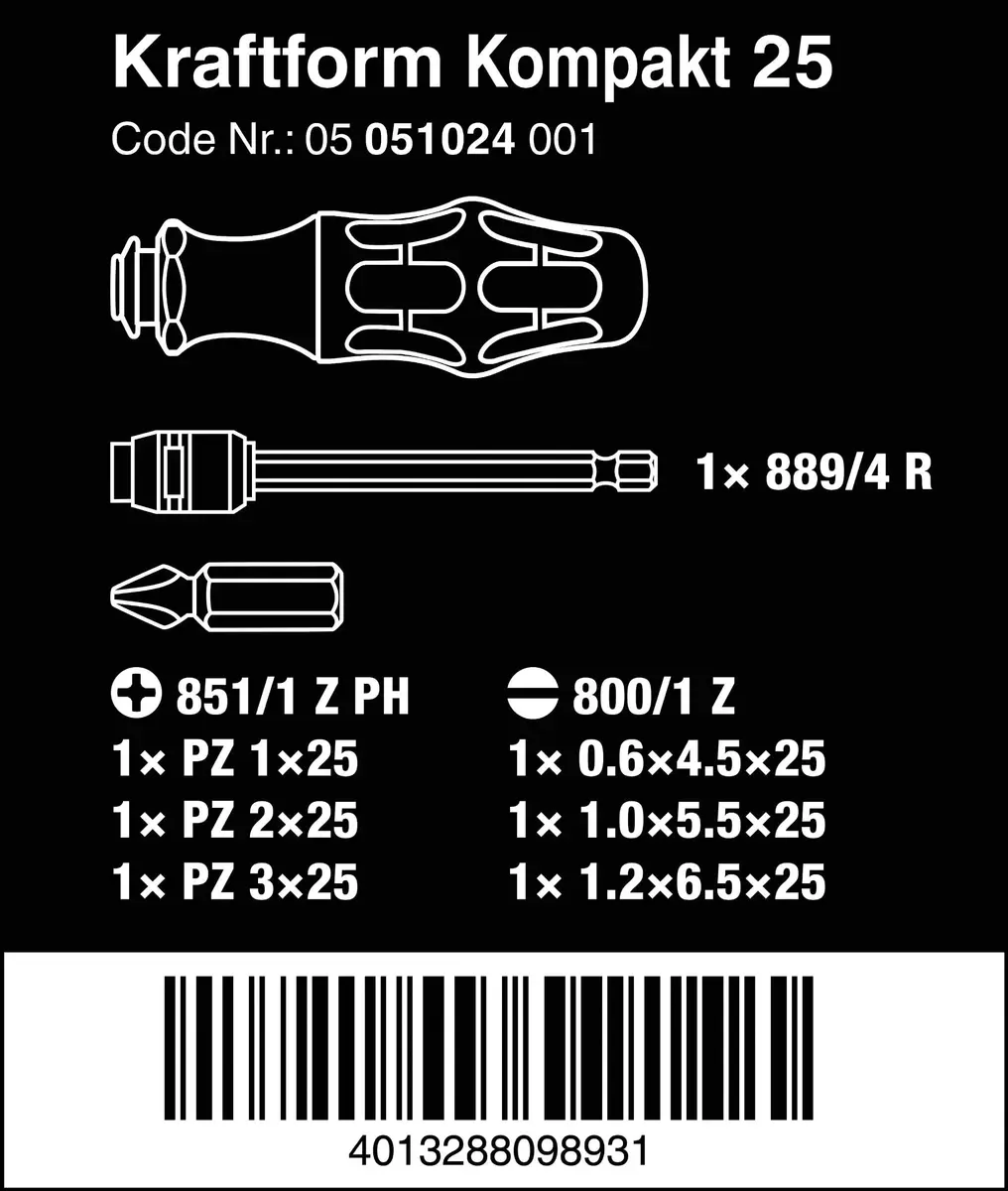 Wera KK25 Replacement Type Driver Bit Set | 7-Piece Compact Screwdriver & Bit Adapter - view 2