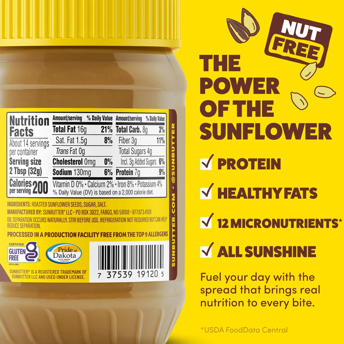 SunButter Original Sunflower Seed Butter 16 Oz | Nut-Free, Vegan, Kosher, Non-GMO - view 2