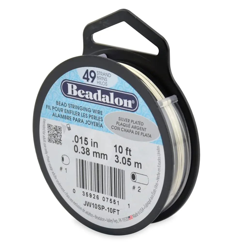 Beadalon 49-Strand Bead Wire .015" / 0.38 mm Silver Plated 10 ft | Flexible Jewelry Wire - main product image