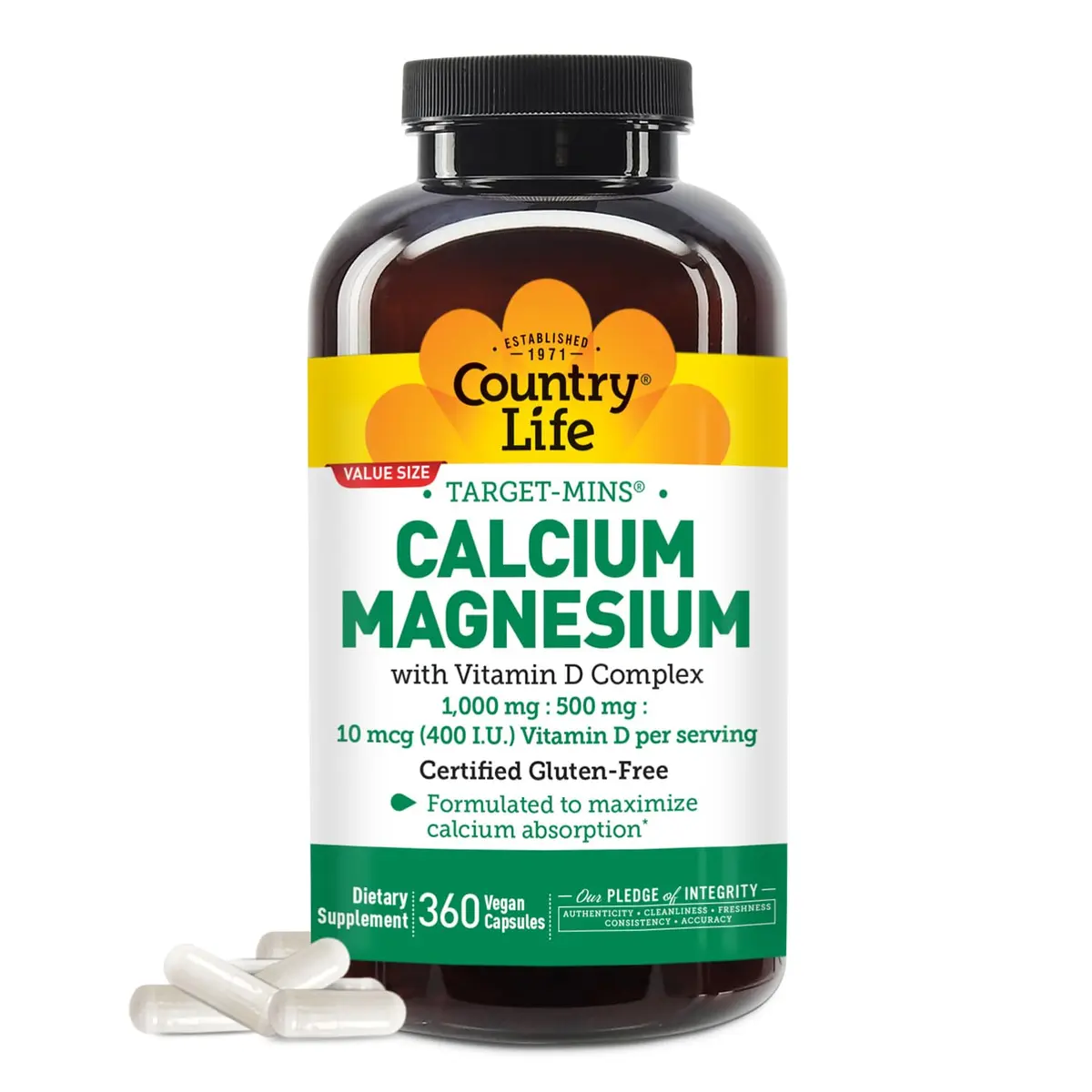 Country Life Target-Mins Calcium Magnesium with Vitamin D, 360 Capsules | Supports Bone & Heart Health - main product image