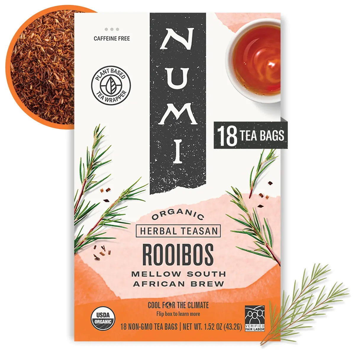 Numi Organic Rooibos Tea, 18 Herbal Tea Bags, Caffeine Free | Organic, Natural & Eco-Friendly - main product image