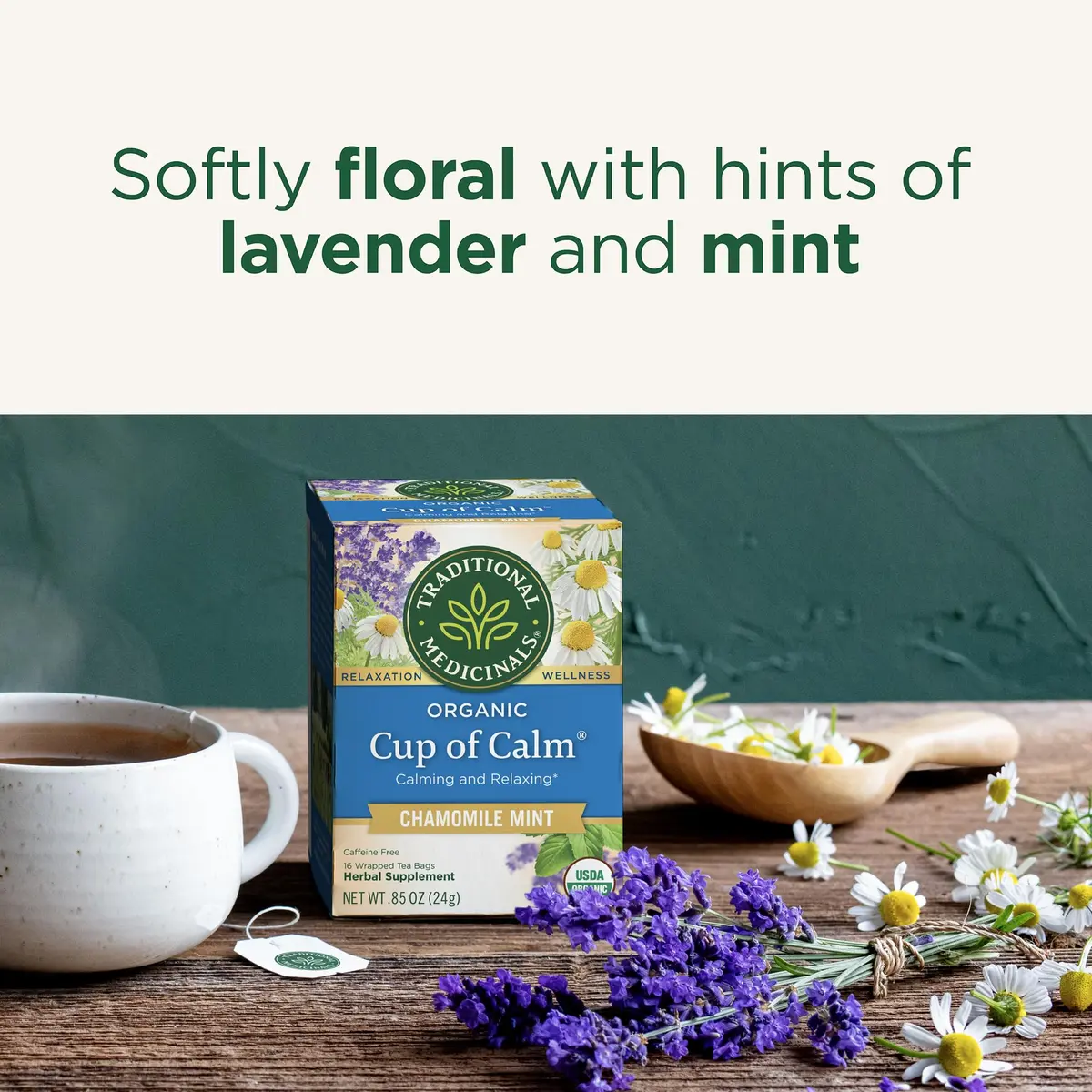 Traditional Medicinals Organic Cup of Calm Chamomile Mint Tea 16 Tea Bags | Calming & Digestive Support - view 3