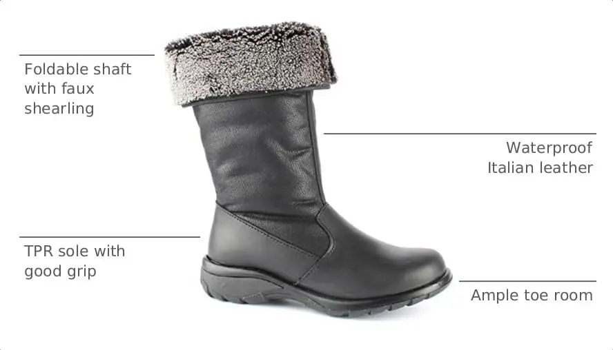 Toe Warmers Women Waterproof Boot Shelter BLACK 7/W | Waterproof Italian Leather, Warmtex Insulation, Mid-Calf Coverage - view 3