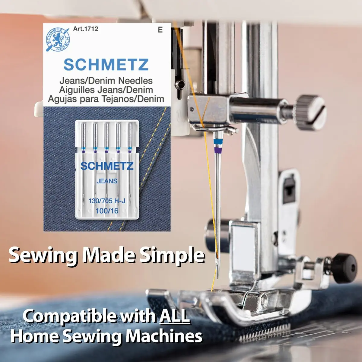 SCHMETZ Jean & Denim Machine Needles Size 16/100 (5/Pkg) | 8.2mm (0.32") Flat Shank for Home Machines - view 2