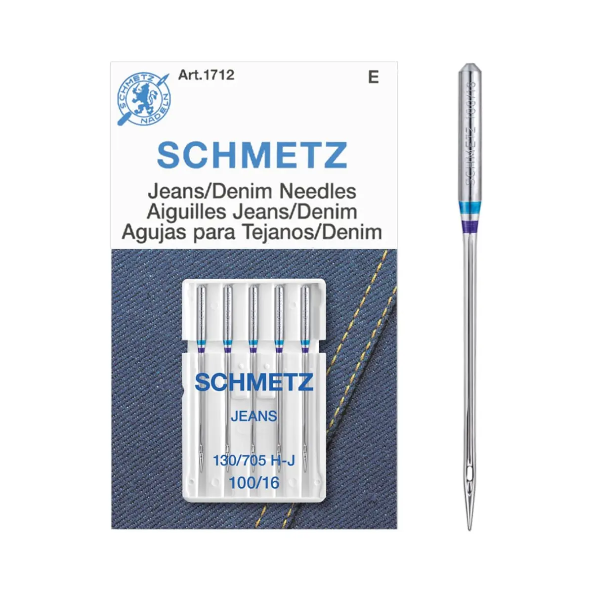 SCHMETZ Jean & Denim Machine Needles Size 16/100 (5/Pkg) | 8.2mm (0.32") Flat Shank for Home Machines - view 3