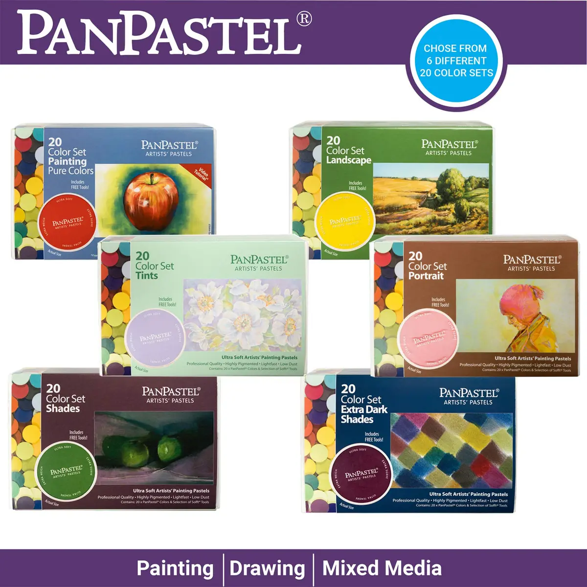 PanPastel Artist Pastels by GOLDEN, Tints Set, 20 Colors | Easy Blend, Low Dust, USA Assembled - view 4